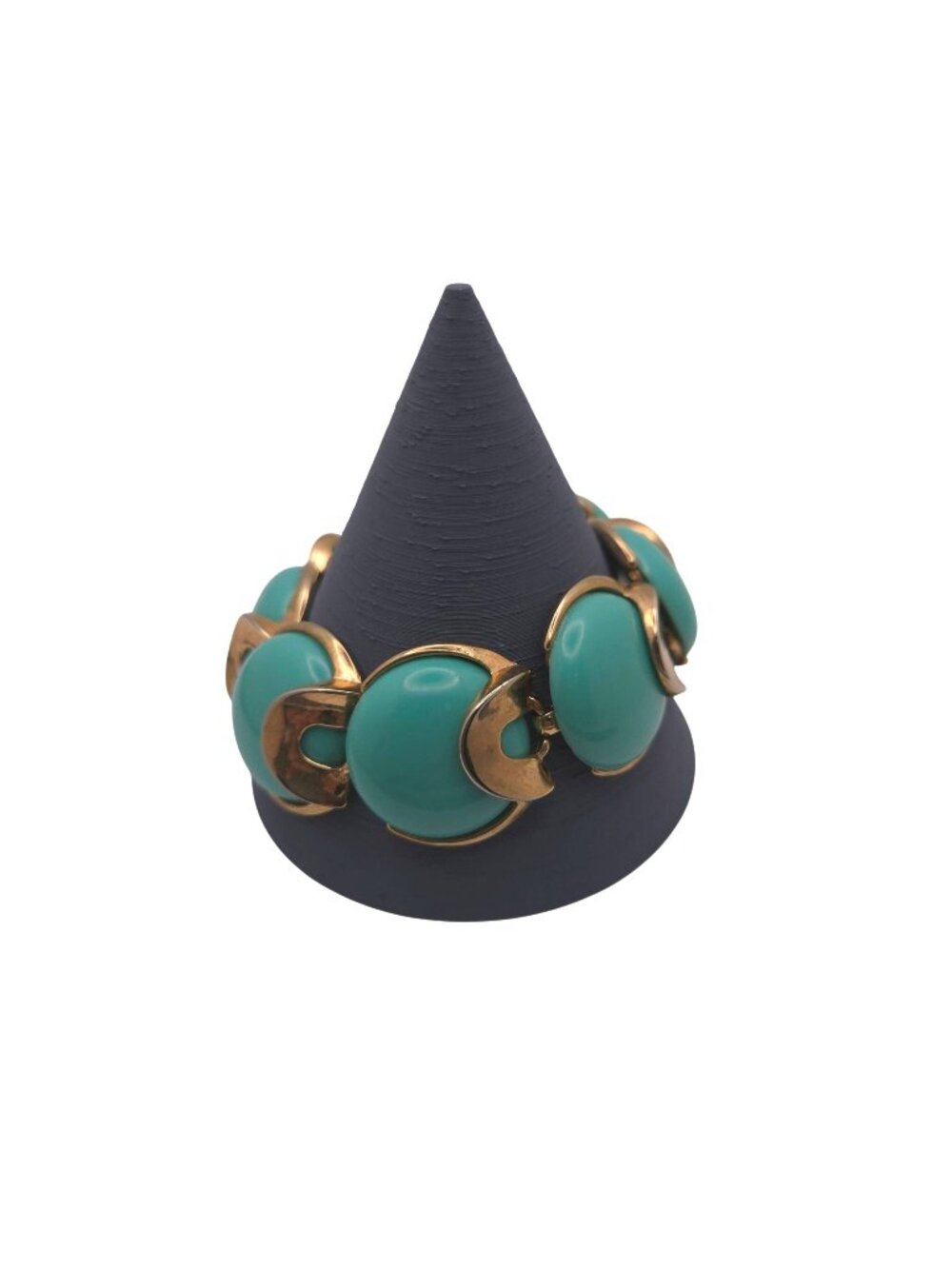 Vintage Trifari Robin Egg Blue Turquoise & Gold-Tone Link Bracelet 7” Statement